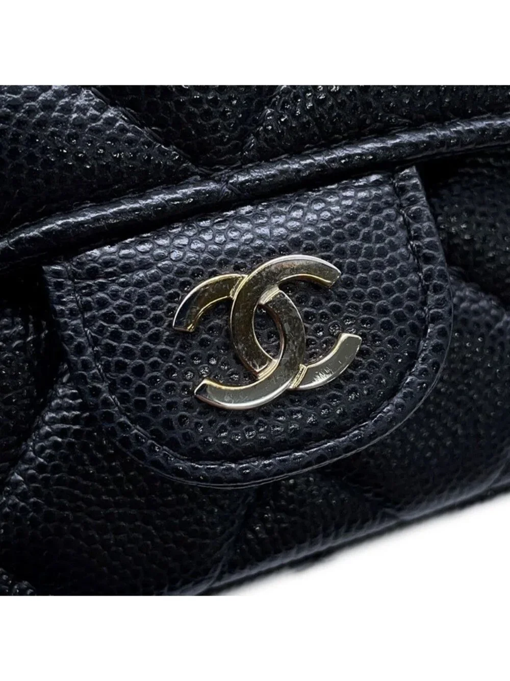 Chanel Chain Shoulder Bag Flap Phone Case Quilted CC Logo Caviar Leather Black